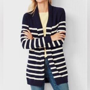Talbots Navy Blue & White Nautical Long Sleeve Striped Cardigan Sweater Size 1X